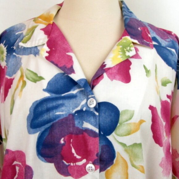 Vintage Women Blouse 22W 42 Large Floral Button Front Short Sleeves Country Boho - Picture 5 of 7